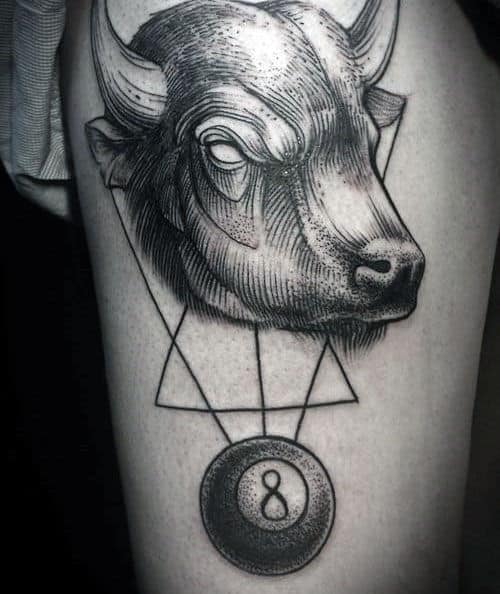 Bull 8 Ball Male Geometic Tattoo Ideas