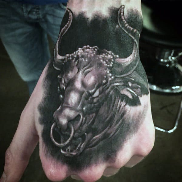 Bull Face Tattoo For Guys On Hands