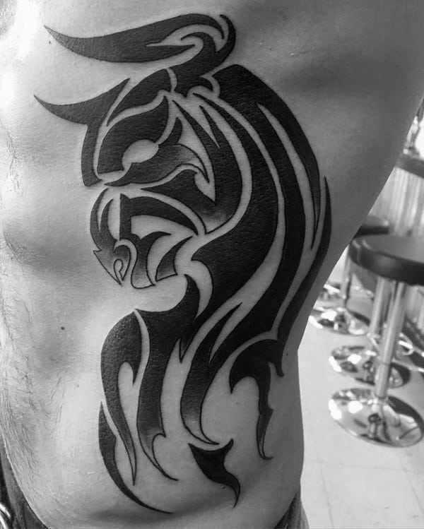 Bull Tribal Mens Rib Tattoo