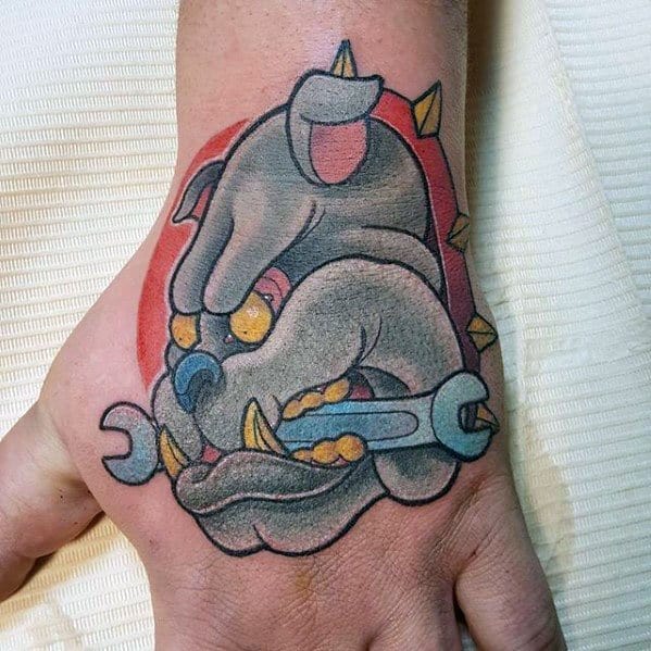 Bulldog With Wrench Hand Tattoo For Men