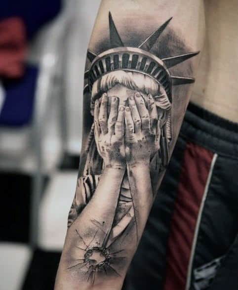 Bullet Hole Statue Of Liberty Tattoo For Males