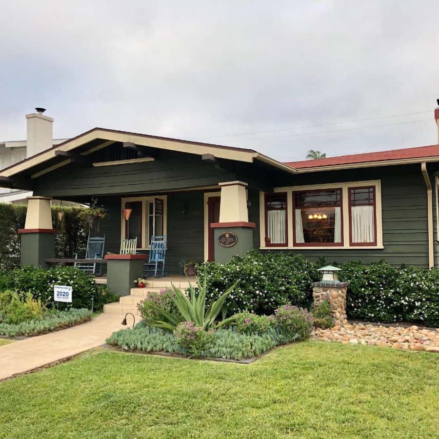 green bungalow craftsman house style