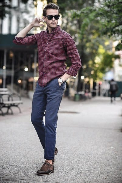 Burgundy Dress Shirt With Jeans Style Casual Wear Looks Men