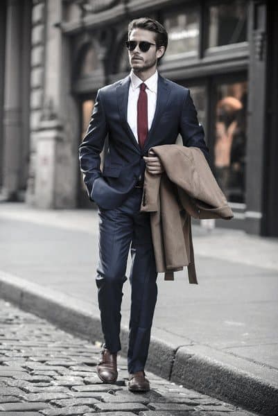 Burgundy Tie White Dress Shirt Dapper Mens Navy Blue Suit Styles