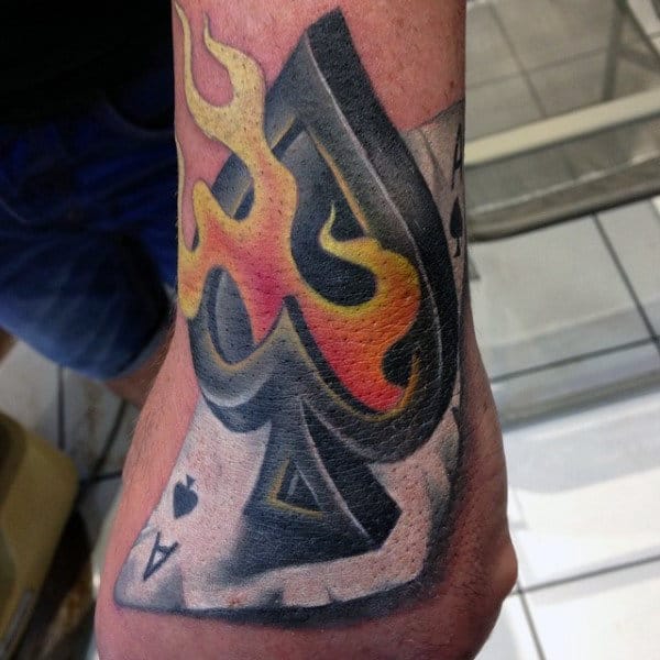 Burning Ace Symbol 3D Tattoos Male Hands