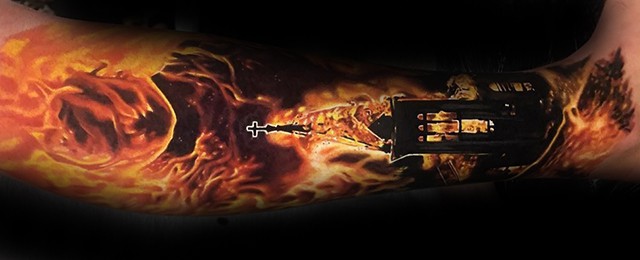Burning Church Tattoo Designs For Men