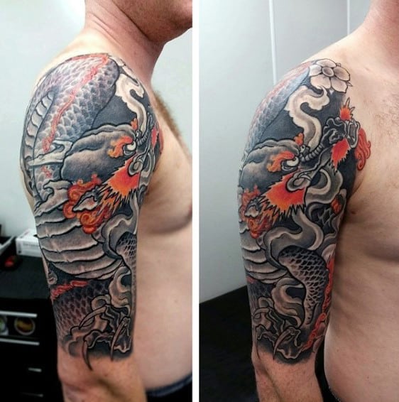 Burning Fire Dragon Tattoo Male Sleeves