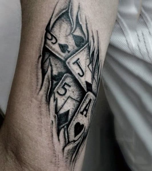 Burning Grey Playing Cards Tattoo Guys Arms