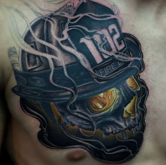 Burning Skull Manly Tattoo Chest