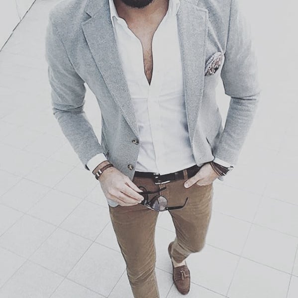 Business Casual Outfits Male Style Blazer With White Dress Shirt And Tan Chinos