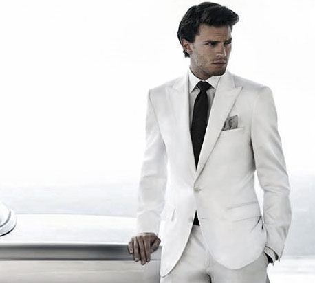 Business Professional All White Outfits For Men Suit And Black Tie