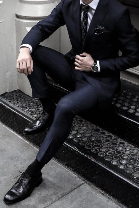 Business Professional Unique Navy Blue Suit Black Shoes Styles For Men