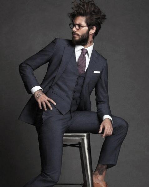 Business Wear Navy Blue Suit Male Style