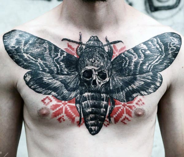 Butterfly Skull Male Chest Tattoos