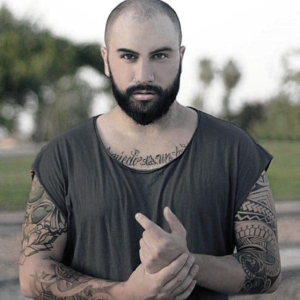 Buzzed Head Mens Hairstyle Ideas With Short Beard