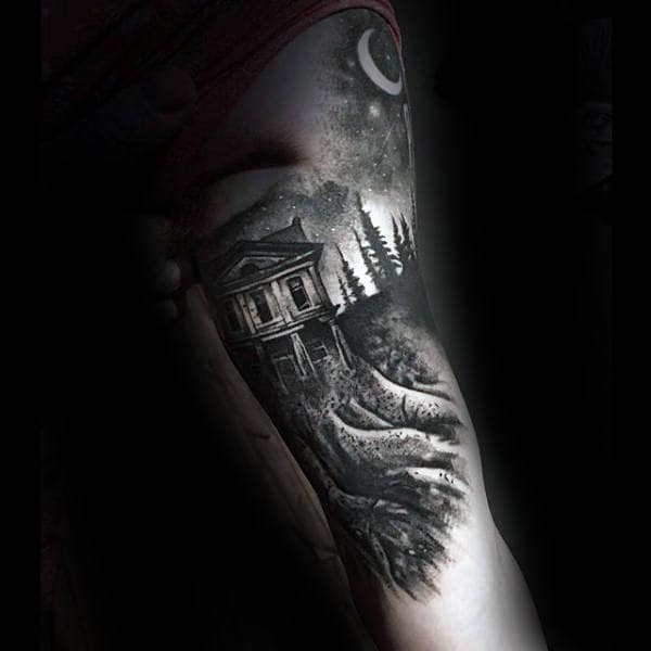 Cabin In The Woods Creative Mens Arm Tattoos
