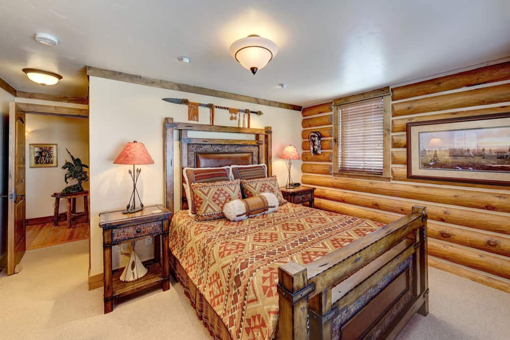 wood cabin style bedroom