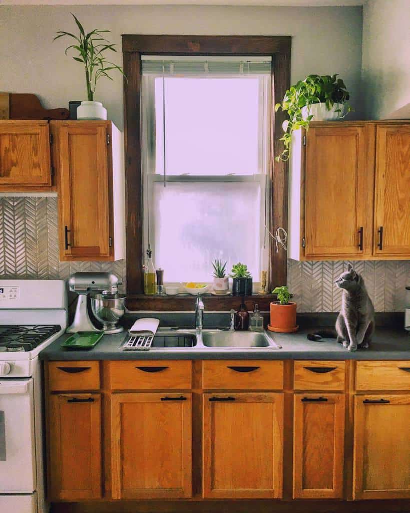 wood kitchen cabinets gray countertop