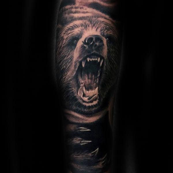 California Bear With Claws Mens Full Sleeve Tattoos