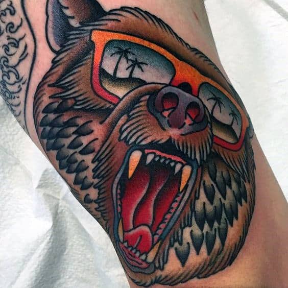 California Bear With Sunglasses Mens Old School Arm Tattoos