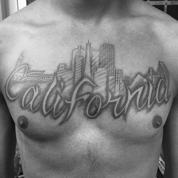 California City Skyline Mens Upper Chest Tattoos