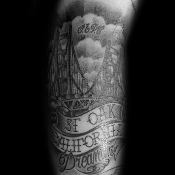 California Dreaming Golden Gate Bridge Mens Sleeve Tattoo