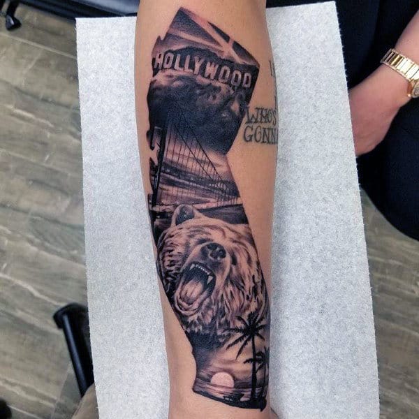 California Mens San Francisco Golden Gate Bridge Tattoo On Arm