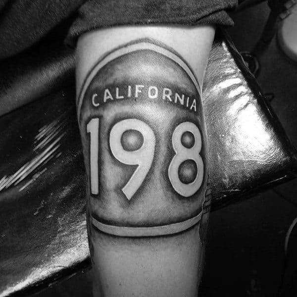 California Road Sign 198 Mens Leg Tattoo Ideas