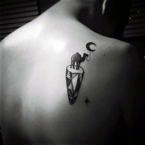 Camel On Rock Edge Mens Shoulder Blade Tattoo