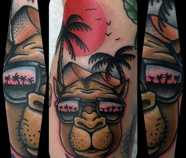 Camel Palm Trees Desert Arm Tattoo For Men