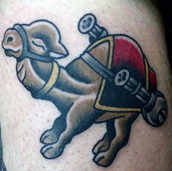 Camel With Machine Guns Mens Traditional Arm Tattoo