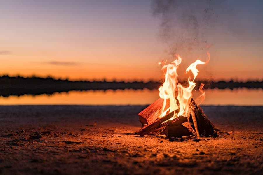 campfire during sunset