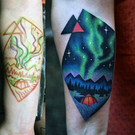 Camping Tent Modern Northern Lights Tricep Tattoos For Men