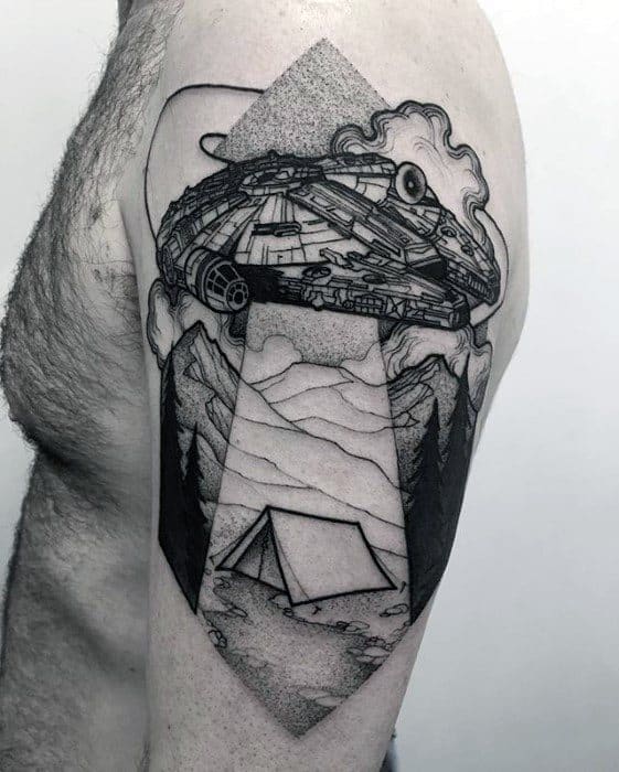 Camping Tent With Alien Spaceship Arm Incredible Tattoo Ideas For Gentlemen
