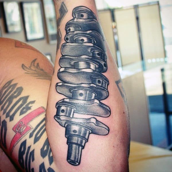 Camshaft Engine Tattoo Male Forearms