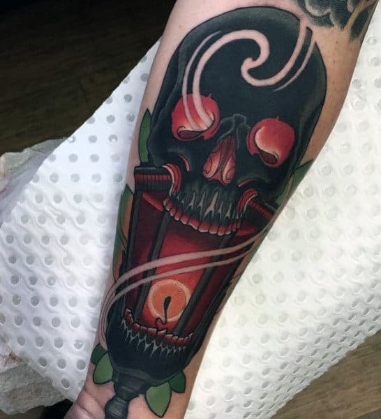 Candl Flaming Skull Tattoos For Men