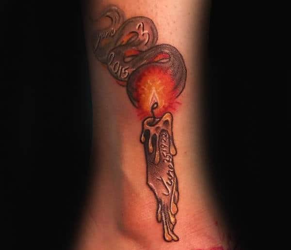 Candle With Fire Ankle Tattoos For Men