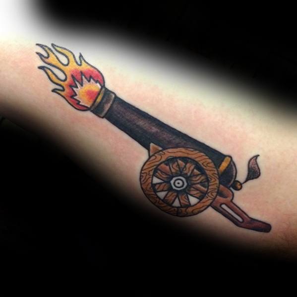 Cannon Tattoo Designs For Guys On Inner Arm Bicep