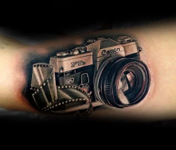 Canon Realistic Camera Tattoo Mans Forearms