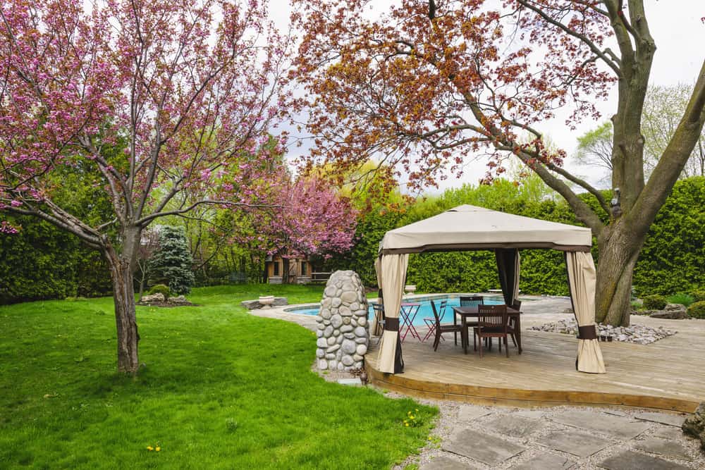 canopy gazebo wood pool deck