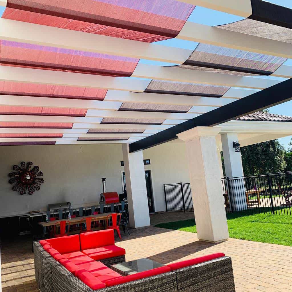 colorful canvas shade brick patio 