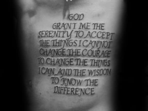 Capital Words Mens Serenity Prayer Rib Cage Side Tattoo