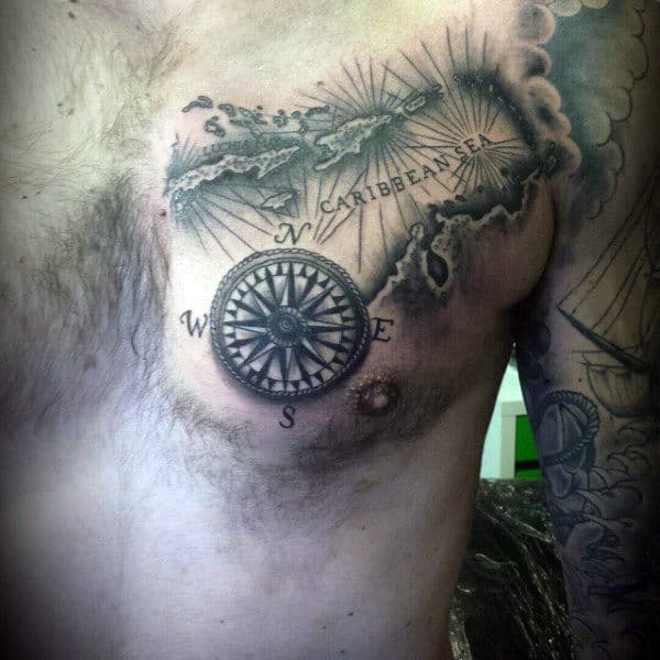 Caribbean Sea Map For Men On Chest