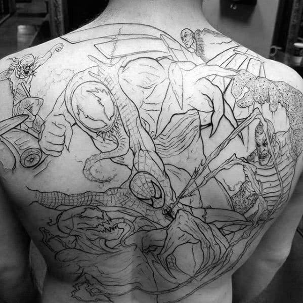Carnage Guys Tattoos Black Ink Outline Full Back