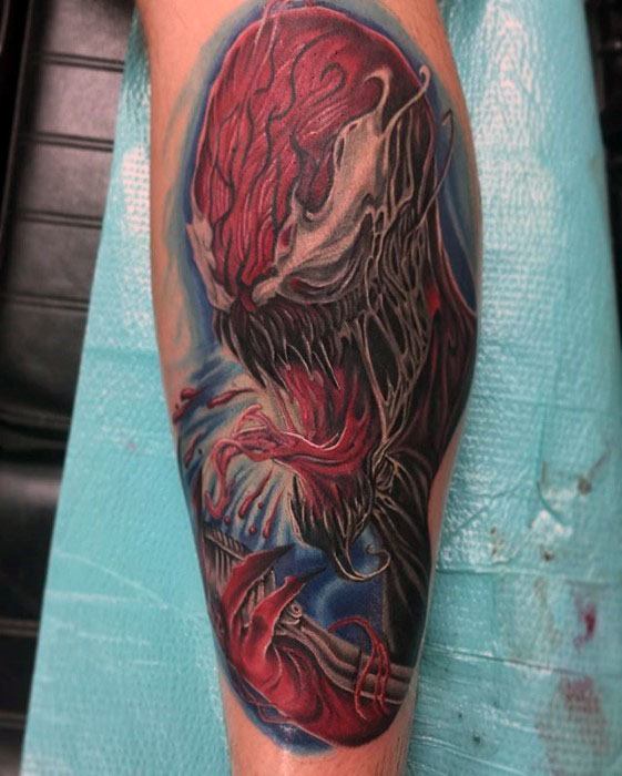 Carnage Tattoo Design Ideas For Males On Leg With 3d Design