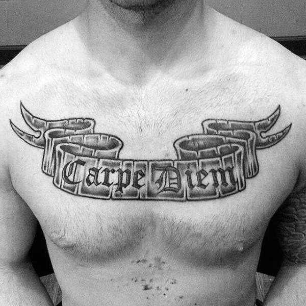 Carpe Diem Mens Scroll Upper Chest Tattoos
