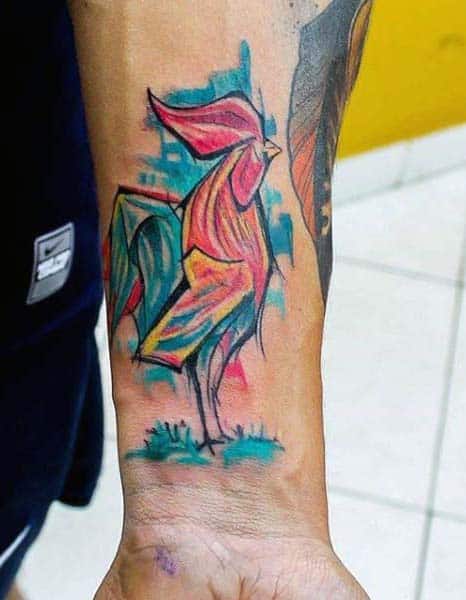 Cartoon Abstract Rooster Tattoo For Mens Wrist
