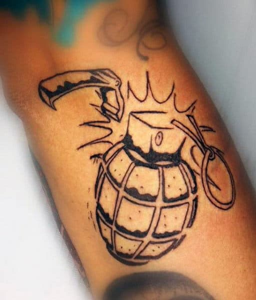 Cartoon Style Exploding Men's Grenade Tattoos