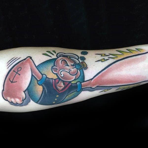 Cartoon Style Popeye Anchor Guys Forearm Tattoos