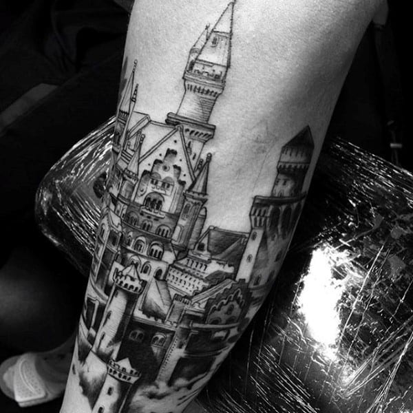 Castle Architecture Tattoo For Gentlemen On Forearm